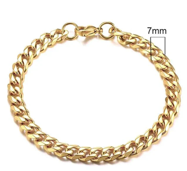 Pulsera Cubana de Acero Inoxidable Baño de Oro (3-11mm)