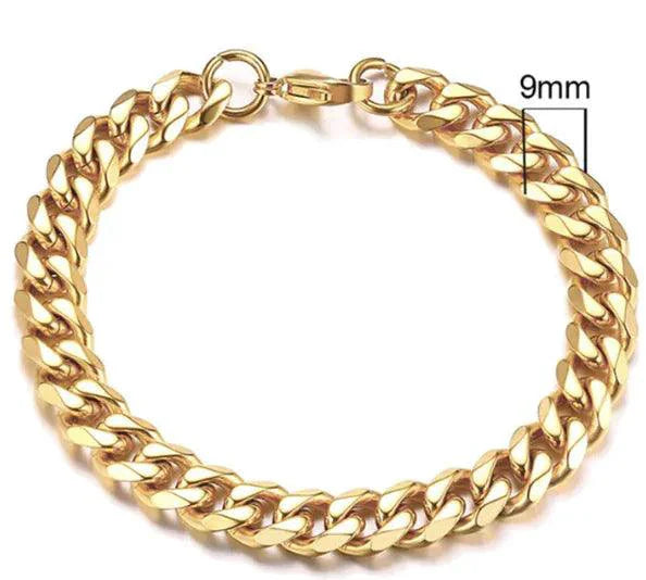 Pulsera Cubana de Acero Inoxidable Baño de Oro (3-11mm)