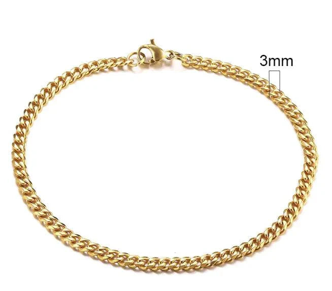 Pulsera Cubana de Acero Inoxidable Baño de Oro (3-11mm)