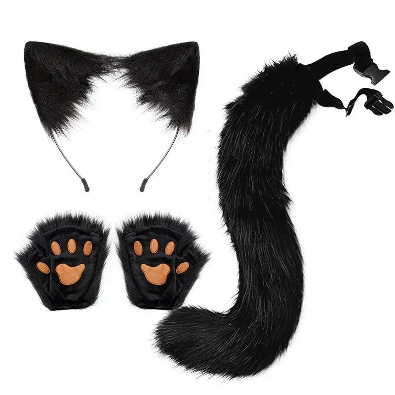 Ensemble de queue et d'oreilles de renard d'Halloween - Costume de cosplay avec gants de patte