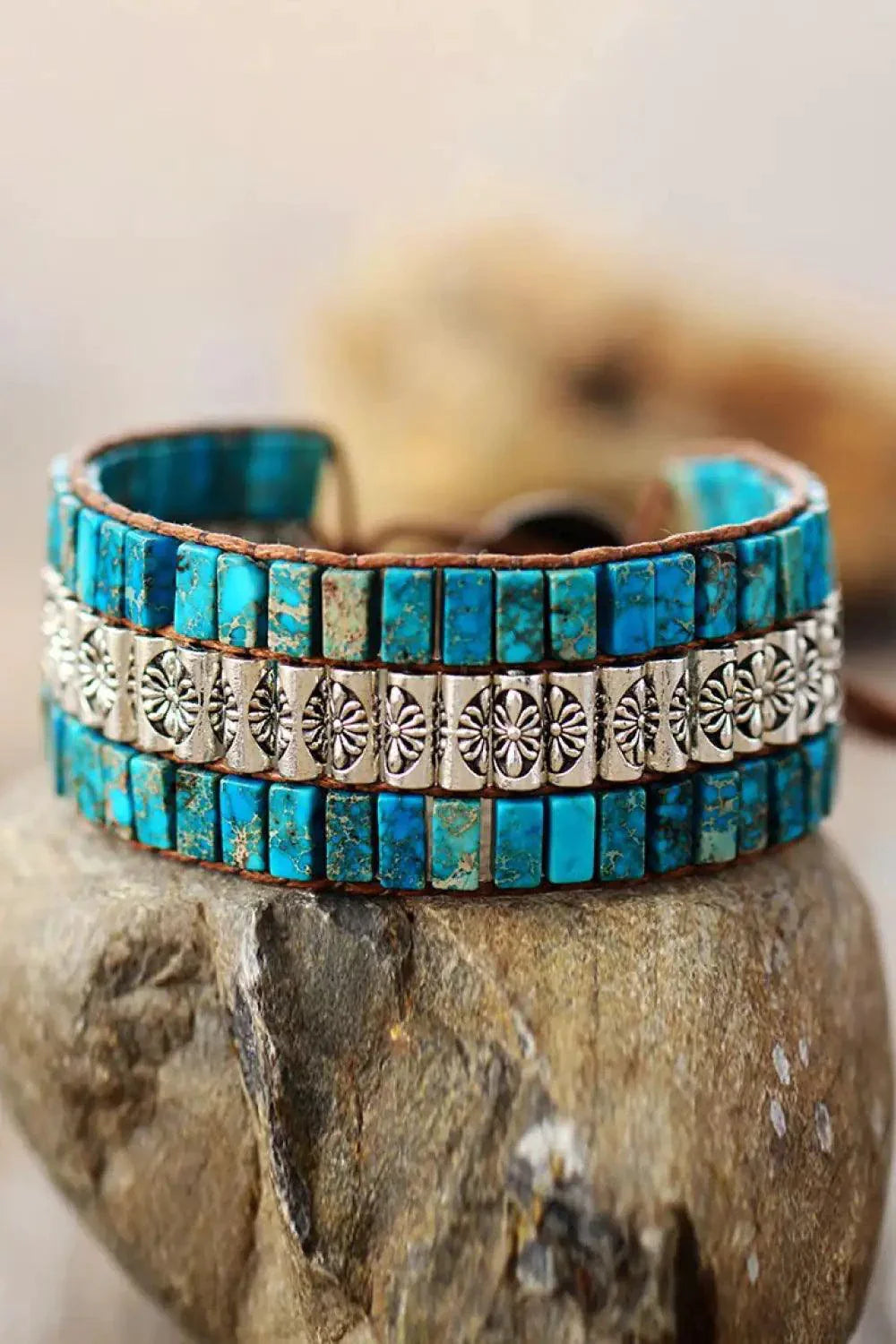 Pulsera de Piedra Natural de Tres Capas Hecha a Mano