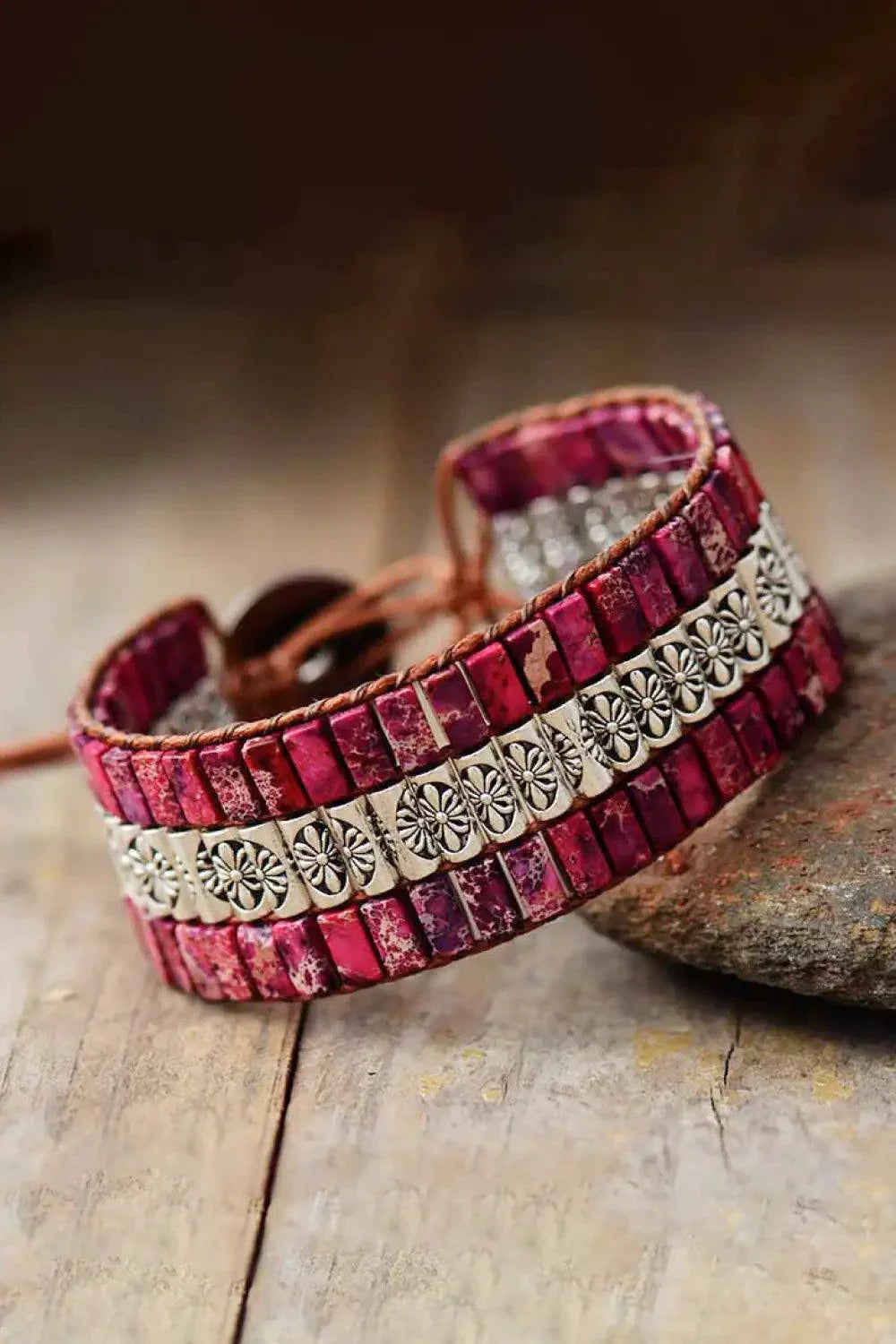 Pulsera de Piedra Natural de Tres Capas Hecha a Mano