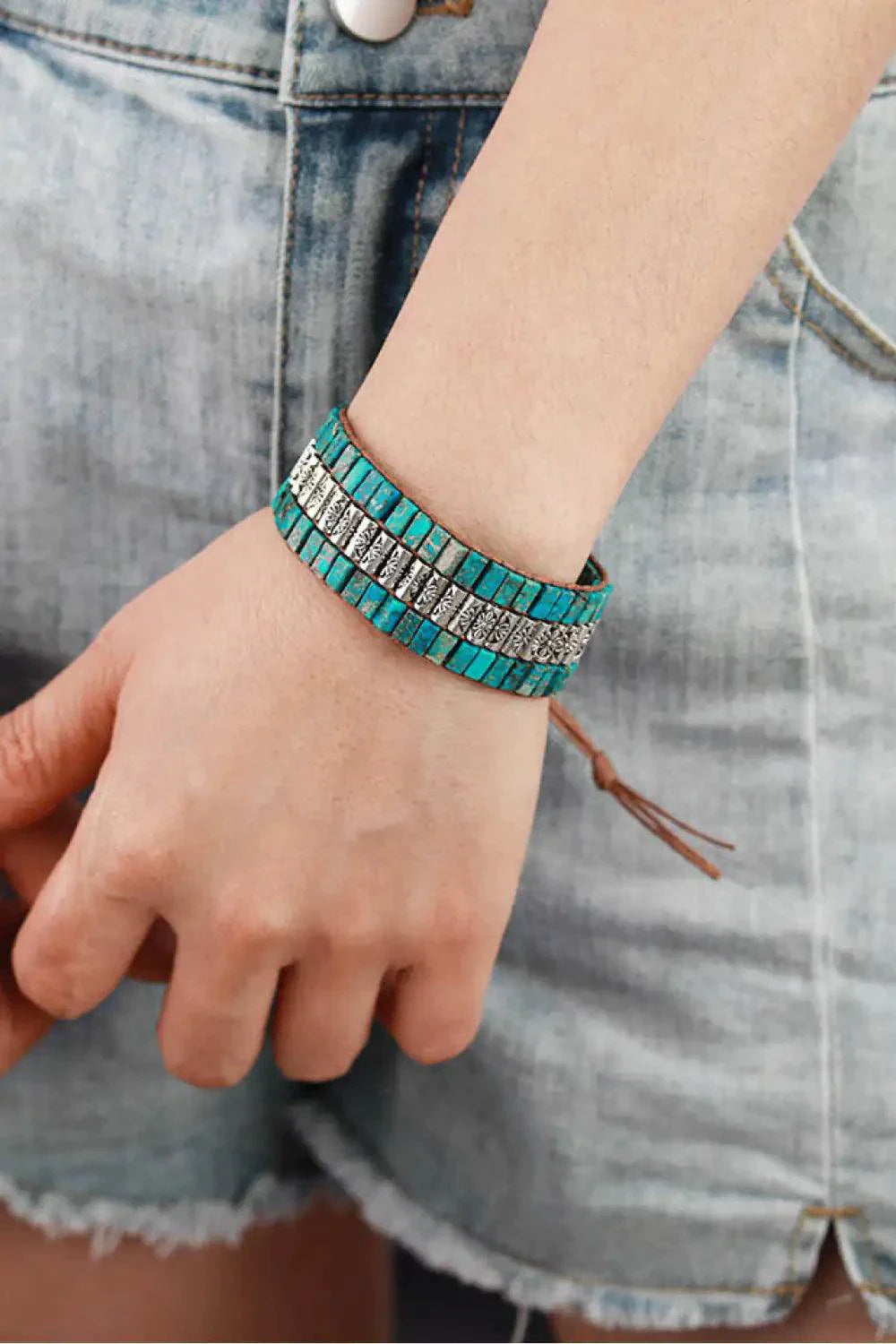 Pulsera de Piedra Natural de Tres Capas Hecha a Mano