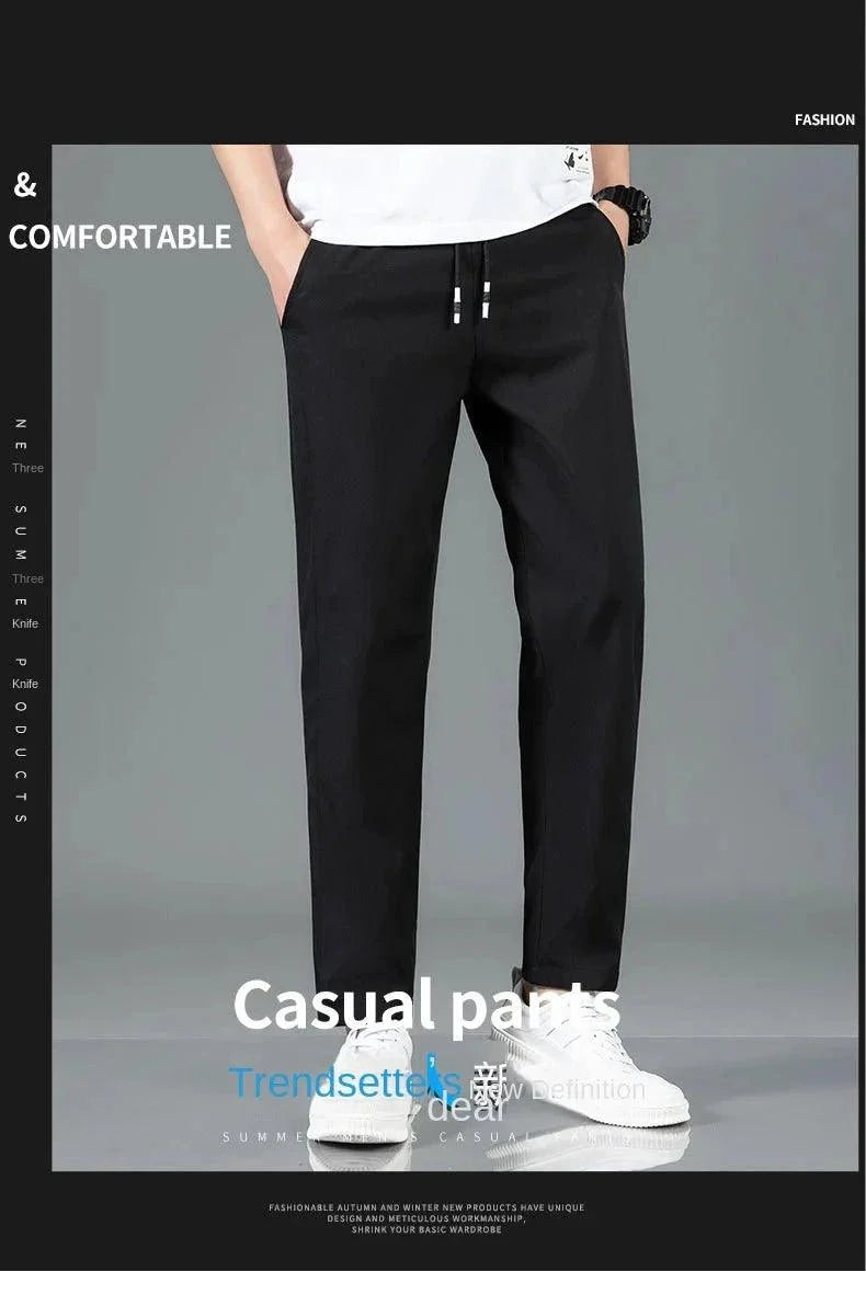 Ice Silk Men's Summer Pants - Black Gray Business Casual
