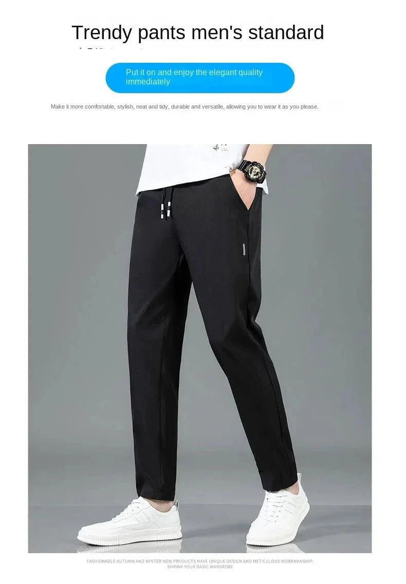 Ice Silk Men's Summer Pants - Black Gray Business Casual