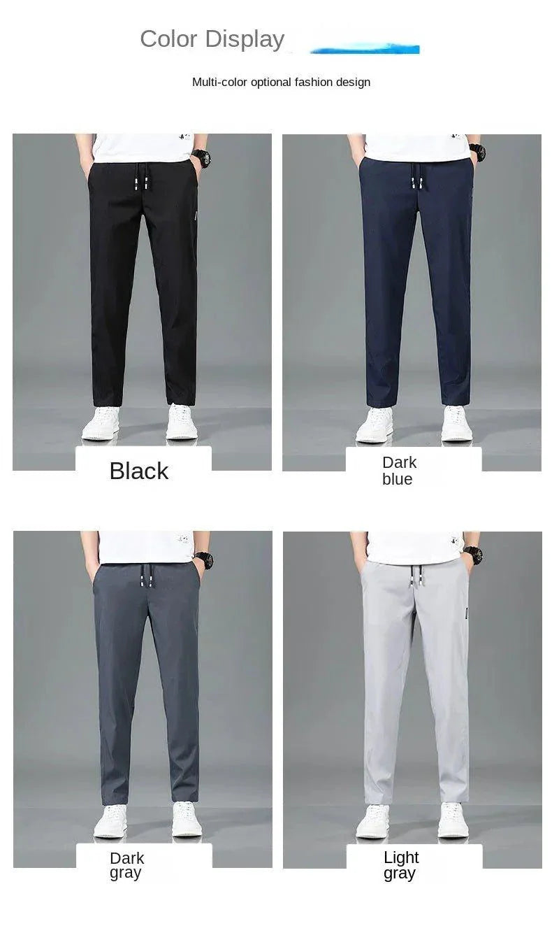 Ice Silk Men's Summer Pants - Black Gray Business Casual