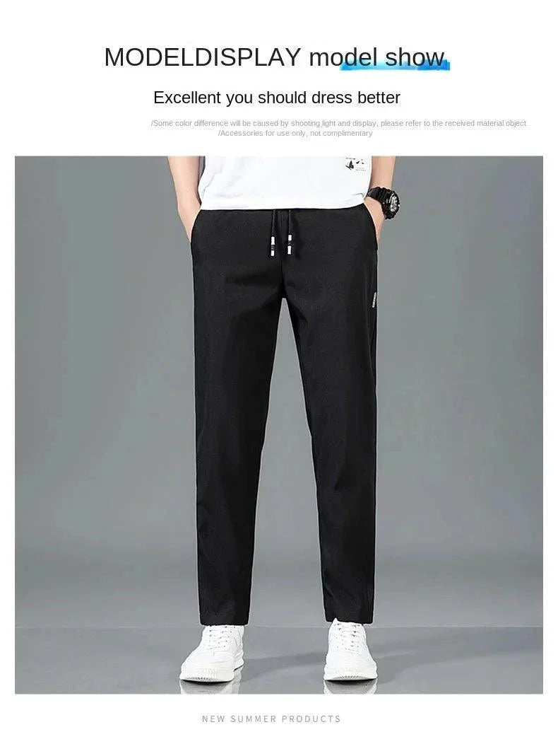 Ice Silk Men's Summer Pants - Black Gray Business Casual