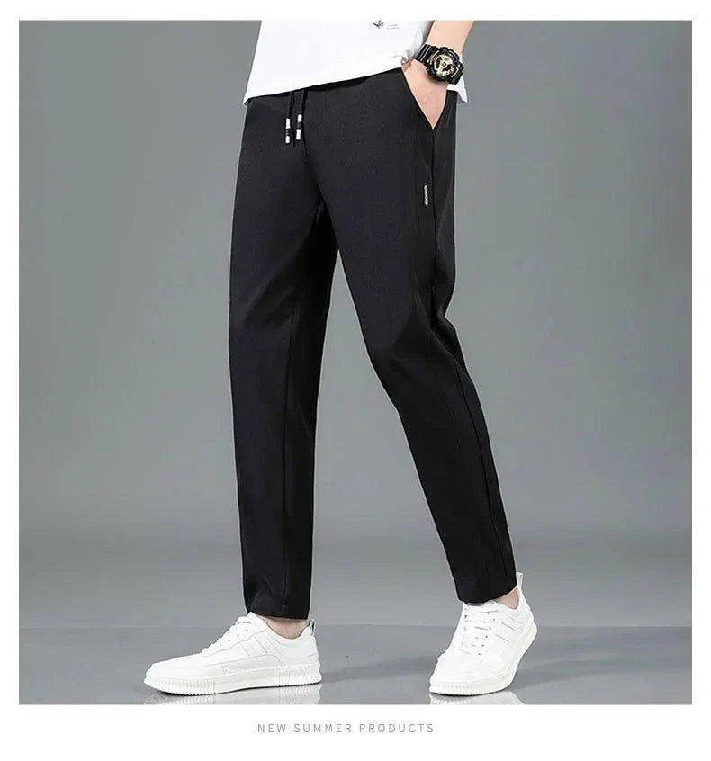 Ice Silk Men's Summer Pants - Black Gray Business Casual