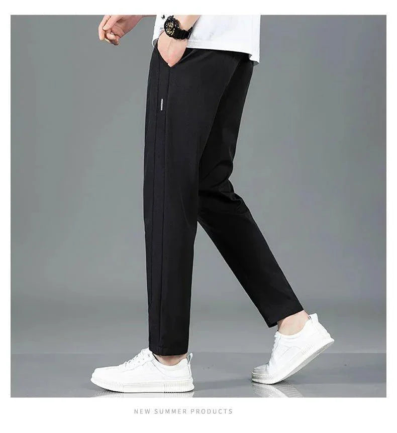 Ice Silk Men's Summer Pants - Black Gray Business Casual