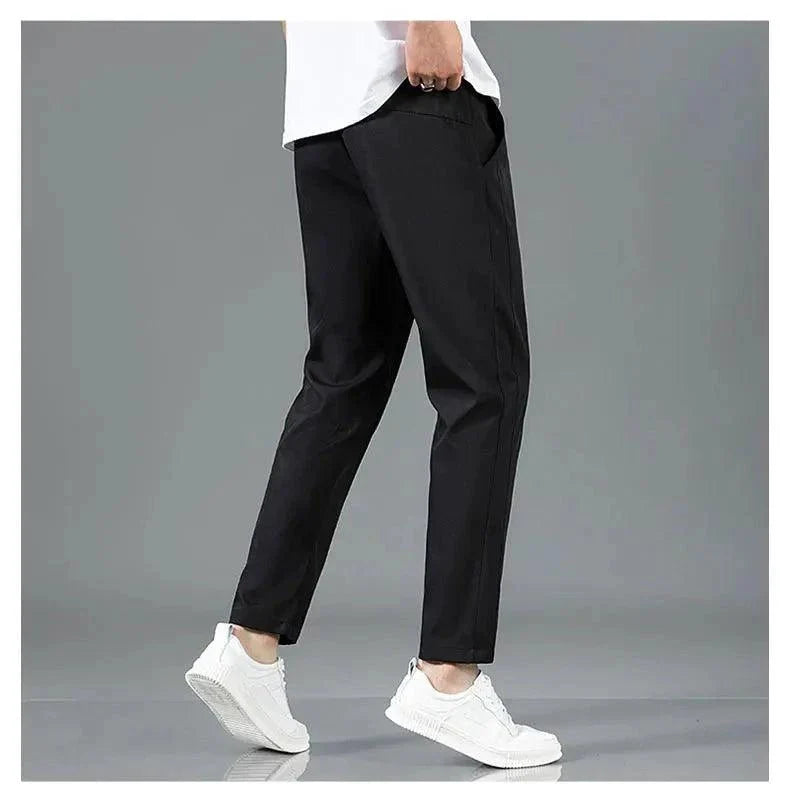 Ice Silk Men's Summer Pants - Black Gray Business Casual