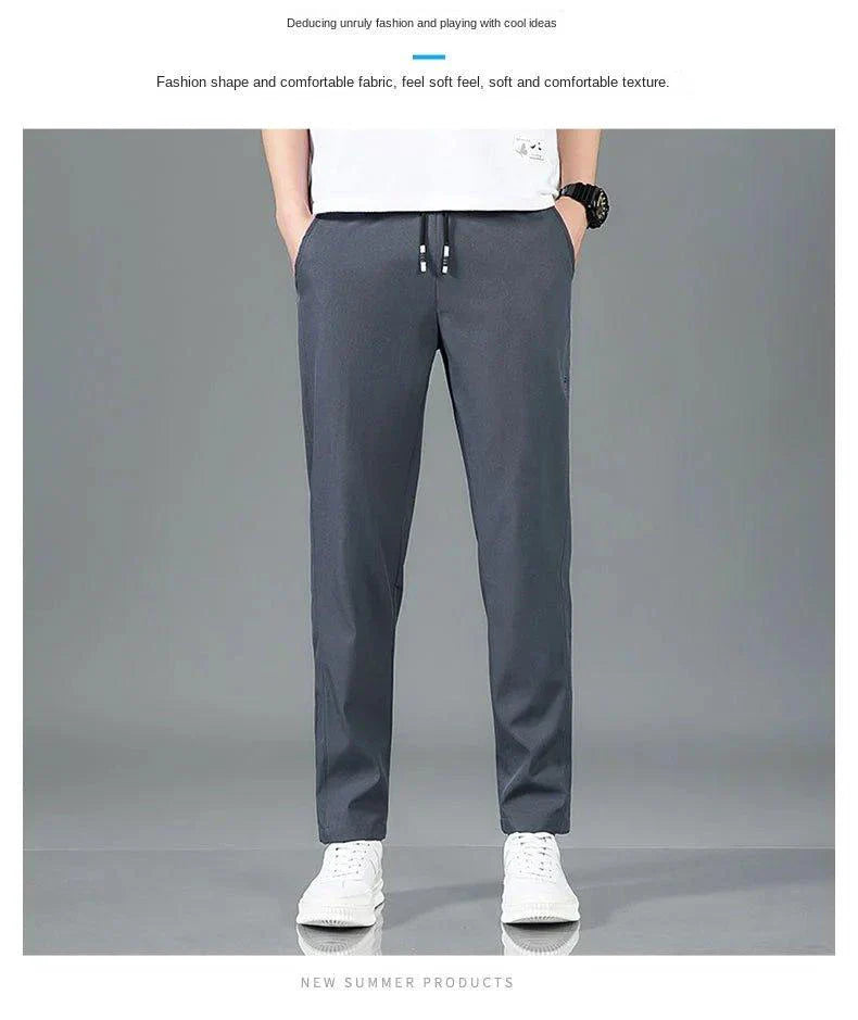 Ice Silk Men's Summer Pants - Black Gray Business Casual