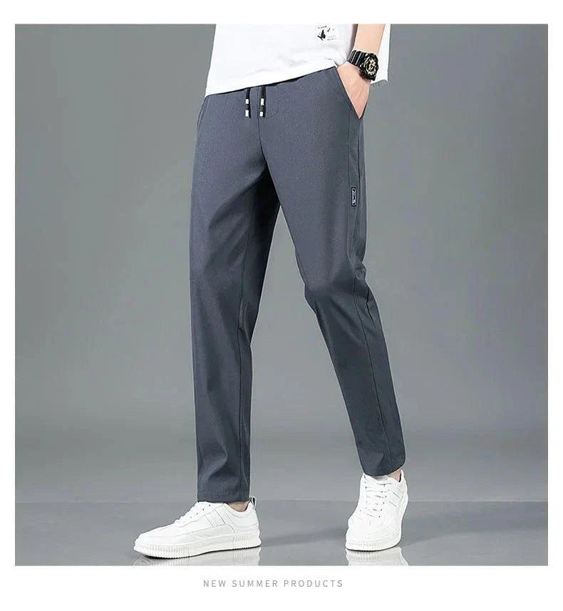 Ice Silk Men's Summer Pants - Black Gray Business Casual