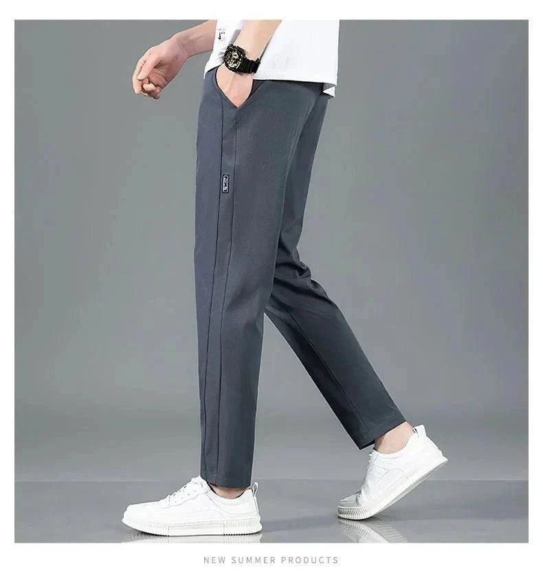 Ice Silk Men's Summer Pants - Black Gray Business Casual