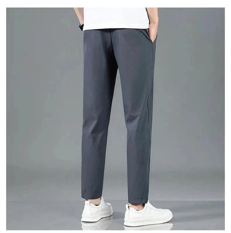 Ice Silk Men's Summer Pants - Black Gray Business Casual