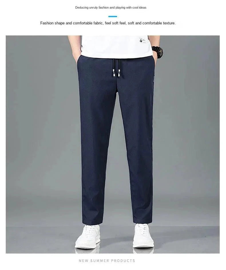 Ice Silk Men's Summer Pants - Black Gray Business Casual