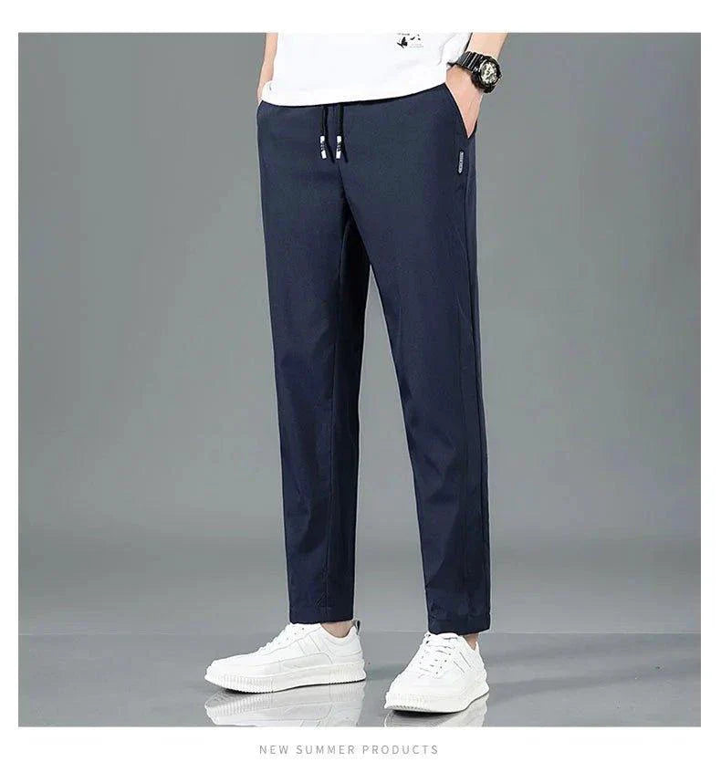 Ice Silk Men's Summer Pants - Black Gray Business Casual