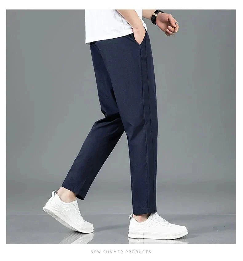Ice Silk Men's Summer Pants - Black Gray Business Casual