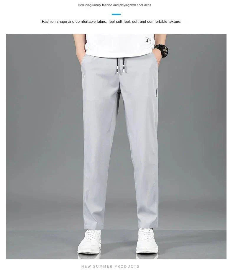 Ice Silk Men's Summer Pants - Black Gray Business Casual