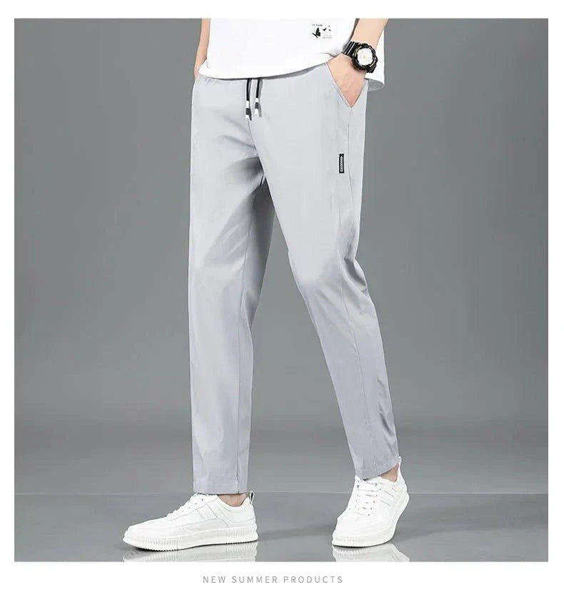 Ice Silk Men's Summer Pants - Black Gray Business Casual
