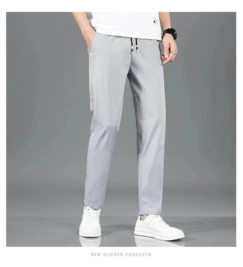 Ice Silk Men's Summer Pants - Black Gray Business Casual