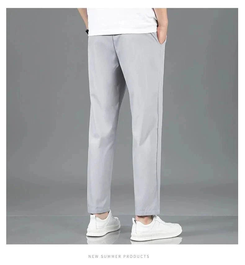 Ice Silk Men's Summer Pants - Black Gray Business Casual