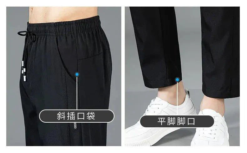 Ice Silk Men's Summer Pants - Black Gray Business Casual