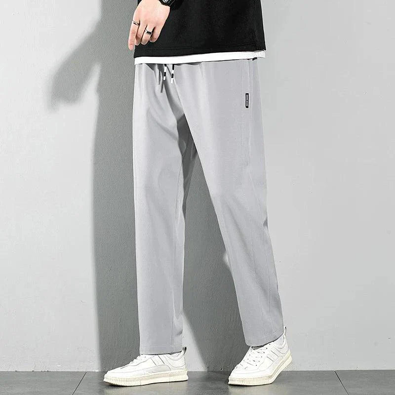 Ice Silk Men's Summer Pants - Black Gray Business Casual