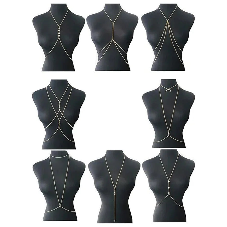 Conjunto de Cadenas Corporales de 8 Piezas en Tono Dorado para Mujeres