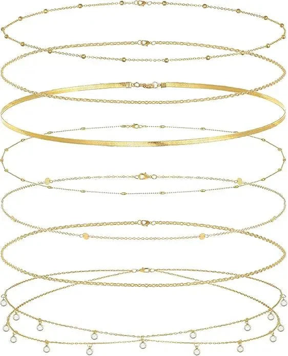 8-Piece 18K Gold Plated Adjustable Waist Chain Set