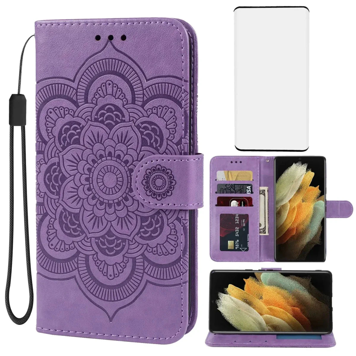 Coque portefeuille en cuir Bohefo pour Galaxy S21 Ultra - Violet