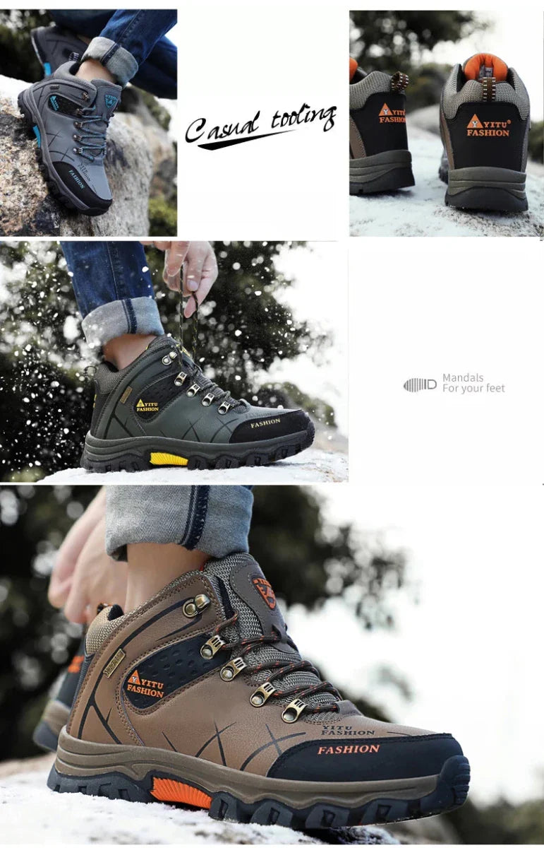 Bottes en cuir imperméables d'hiver pour hommes de qualité supérieure pour activités en plein air