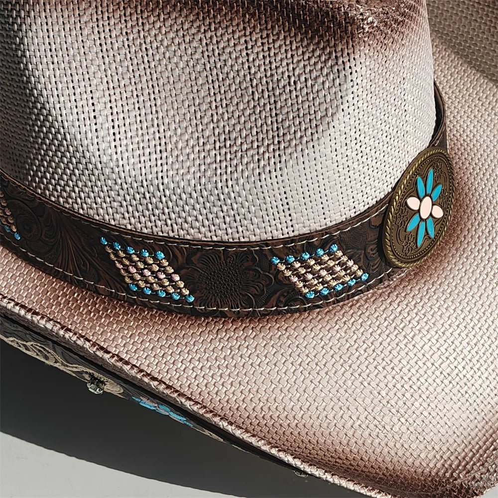 Chapeau de cowboy en paille brodé 2026 pour hommes et femmes
