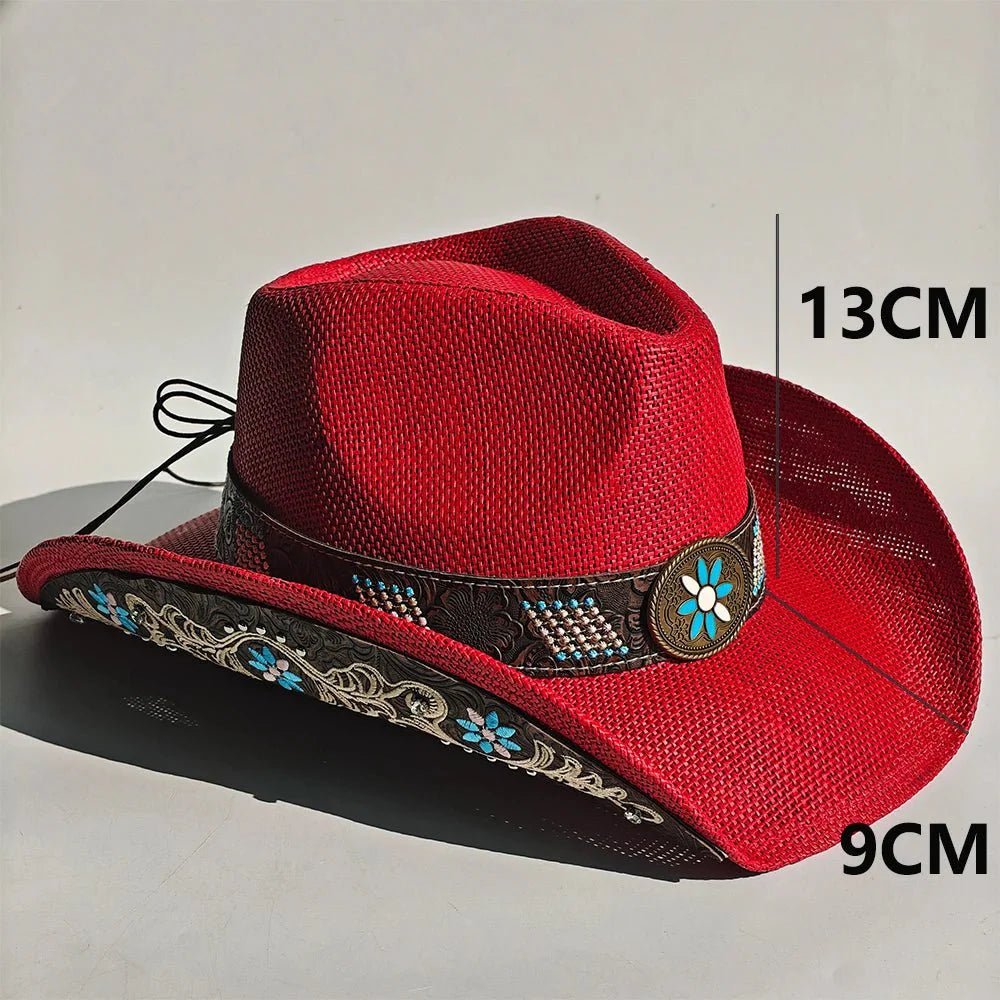 Chapeau de cowboy en paille brodé 2026 pour hommes et femmes