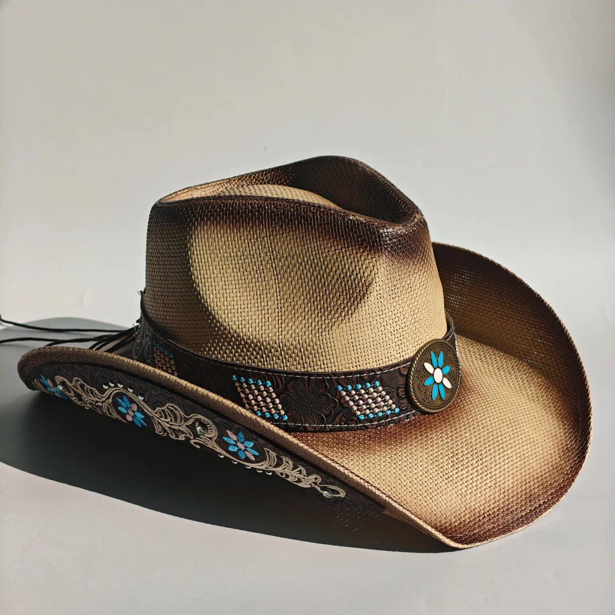 Chapeau de cowboy en paille brodé 2026 pour hommes et femmes