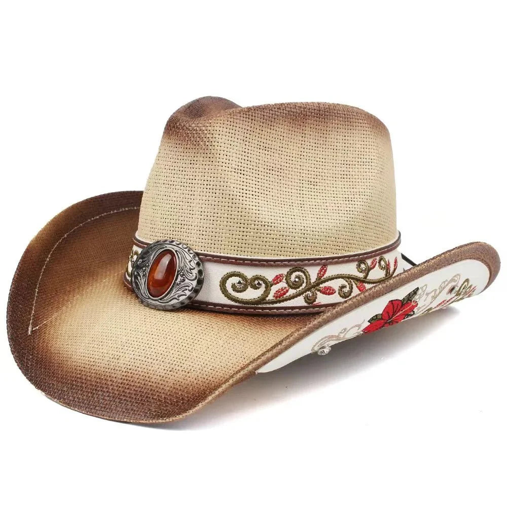 Chapeau de cowboy en paille brodé 2026 pour hommes et femmes