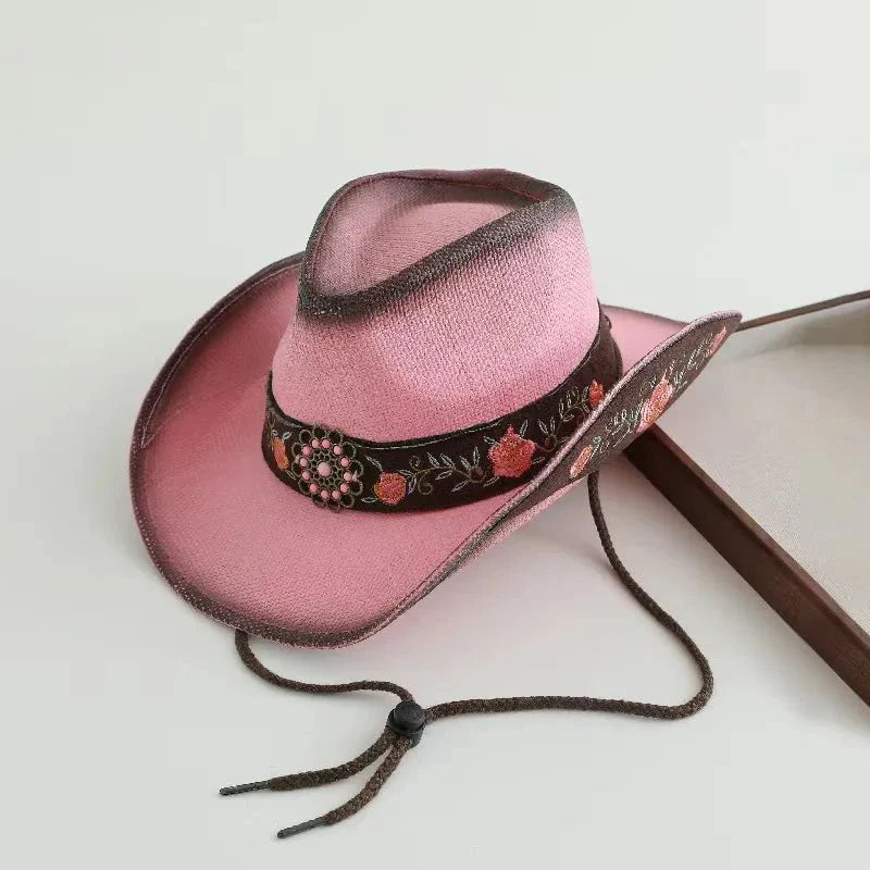 Chapeau de cowboy en paille brodé 2026 pour hommes et femmes