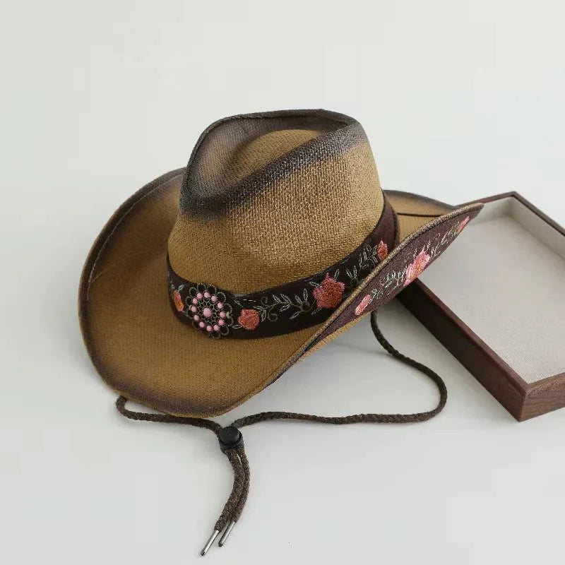 Chapeau de cowboy en paille brodé 2026 pour hommes et femmes