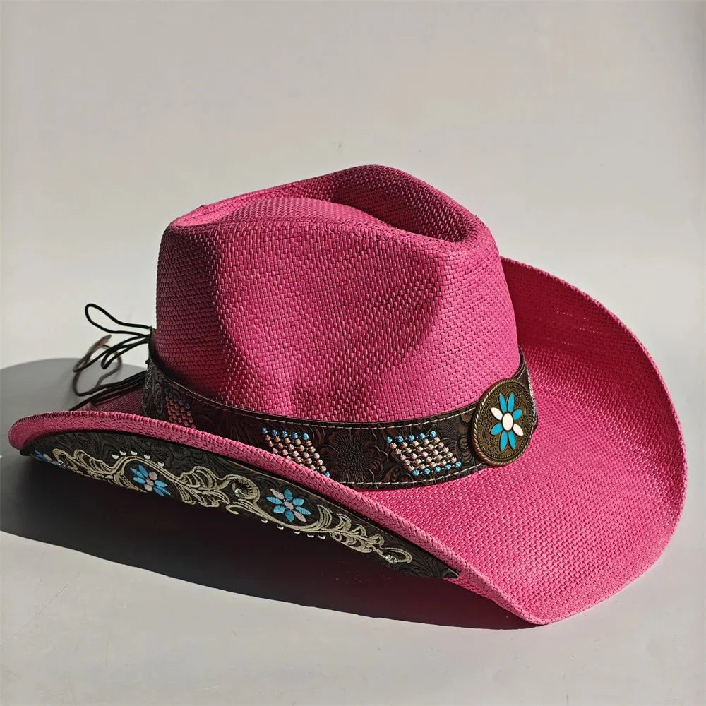 Chapeau de cowboy en paille brodé 2026 pour hommes et femmes