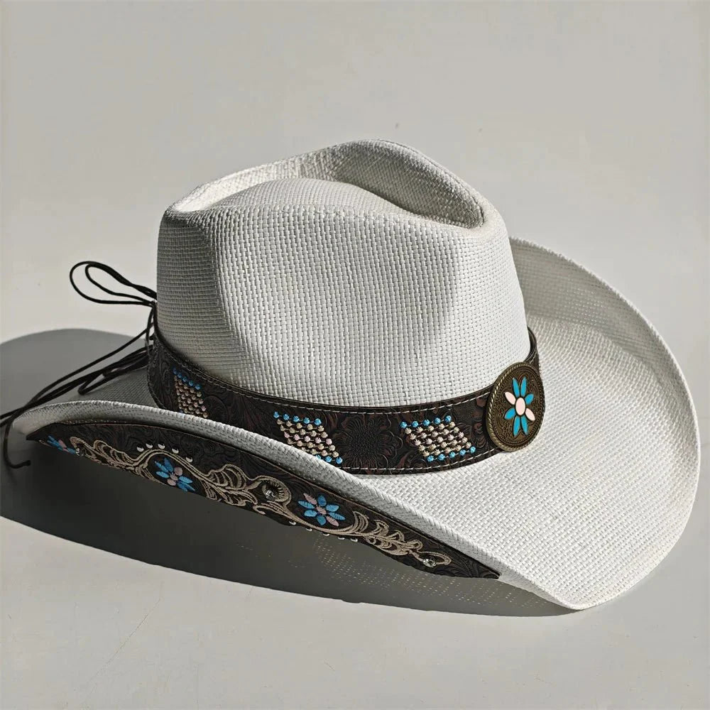 Chapeau de cowboy en paille brodé 2026 pour hommes et femmes