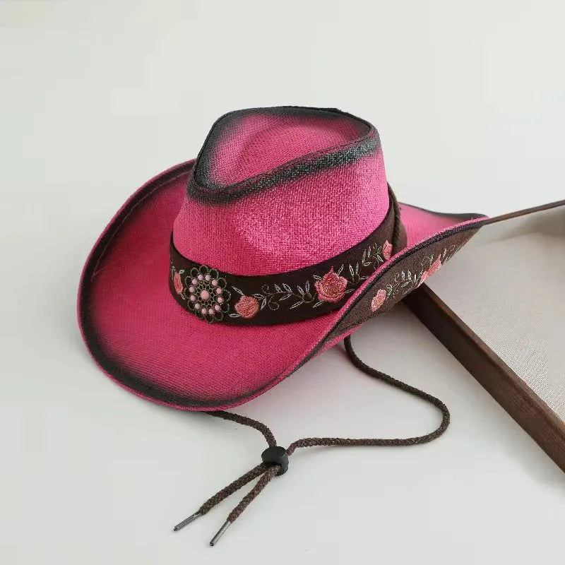 Chapeau de cowboy en paille brodé 2026 pour hommes et femmes