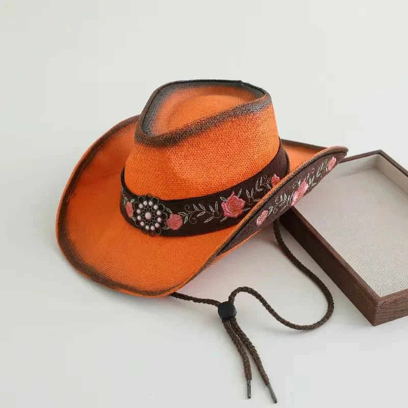 Chapeau de cowboy en paille brodé 2026 pour hommes et femmes