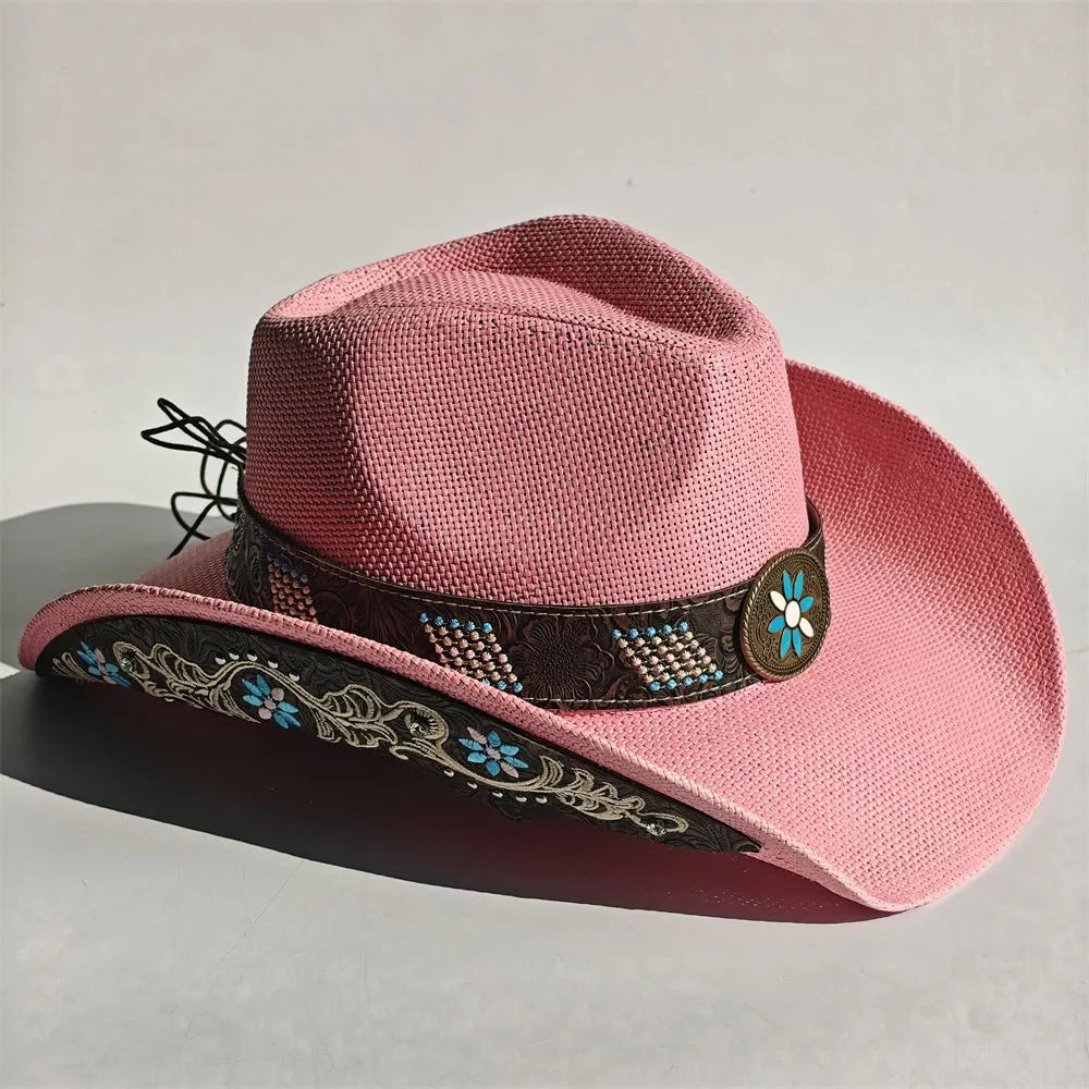 Chapeau de cowboy en paille brodé 2026 pour hommes et femmes
