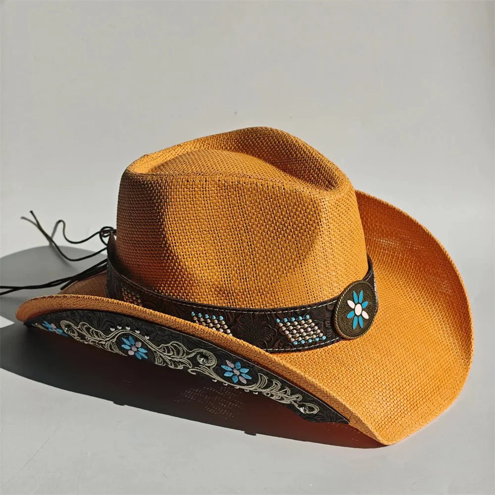 Chapeau de cowboy en paille brodé 2026 pour hommes et femmes