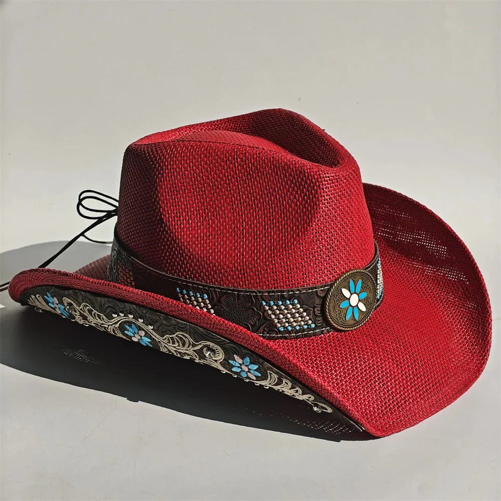 Chapeau de cowboy en paille brodé 2026 pour hommes et femmes