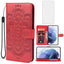 Étui portefeuille rouge Mandala pour Galaxy S21 avec protecteur d'écran