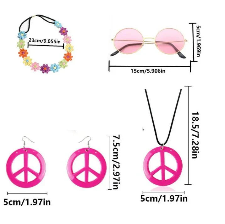 PESENAR 60s Hippie Costume Accessory Set