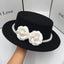 Women’s Pearl Flower Decor Wool Boater Hat - Classic Fedora Style