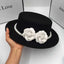 Women’s Pearl Flower Decor Wool Boater Hat - Classic Fedora Style