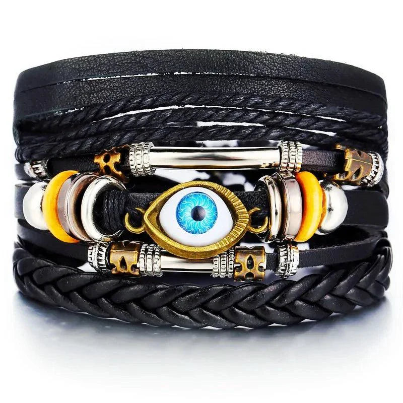Layered Leather Charm Bracelet