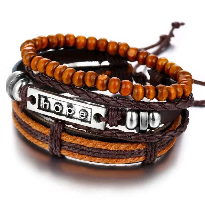 Layered Leather Charm Bracelet